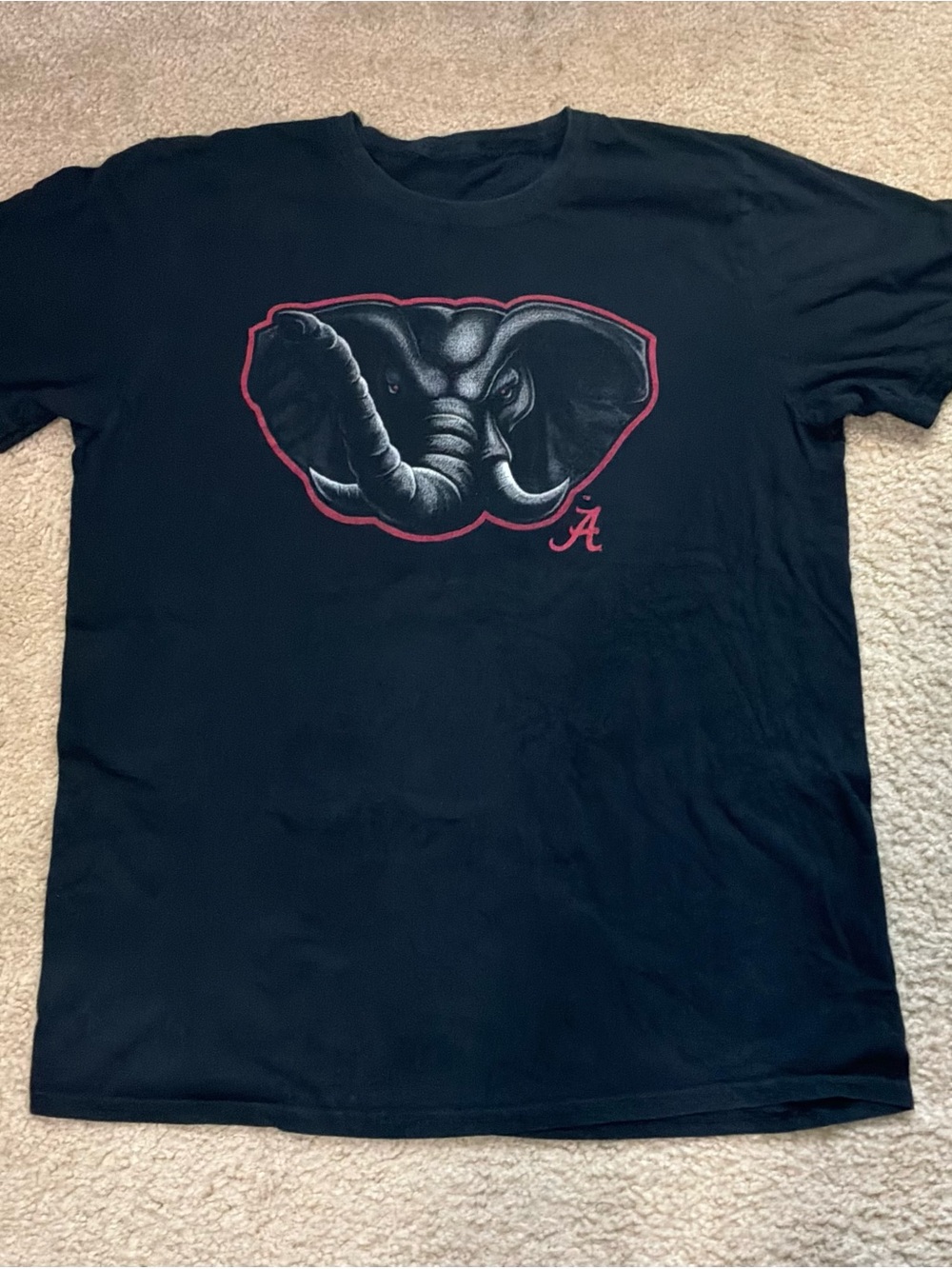 Fanatics Black Short Sleeve Tee with Alabama state Gray Elephant and Red Trim